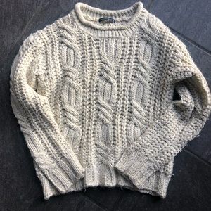 UK brand ivory knit sweater with gold thread.